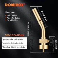 DOMINOX DM-011PRO Brass Propane Torch with Flint Striker, thumbnail 4